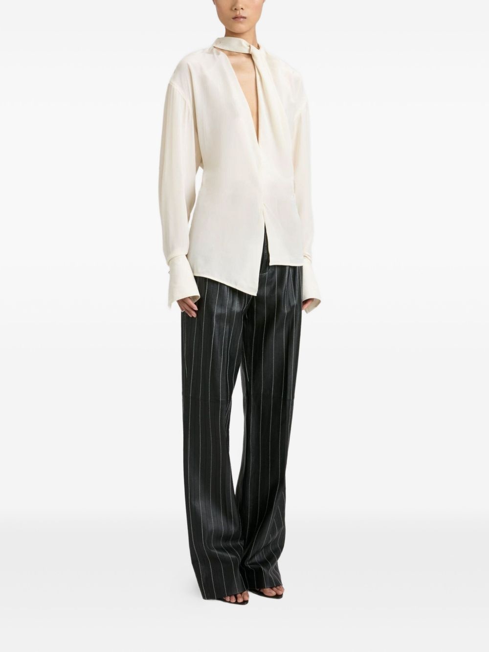 pinstripe leather trousers - 3