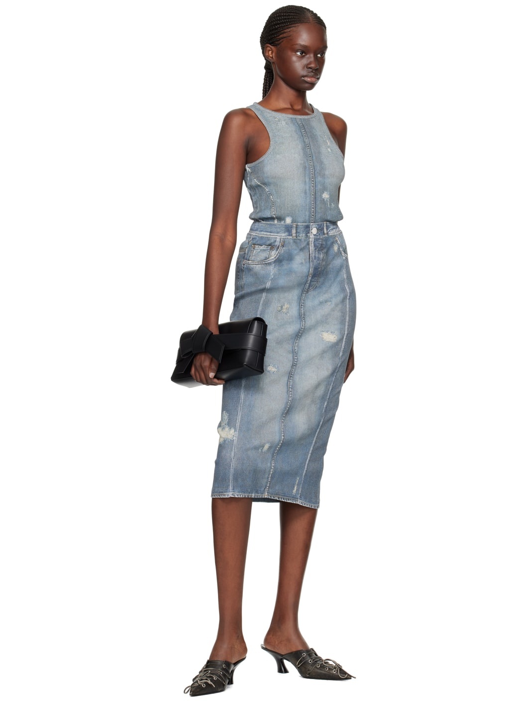Blue Rib Midi Skirt - 4