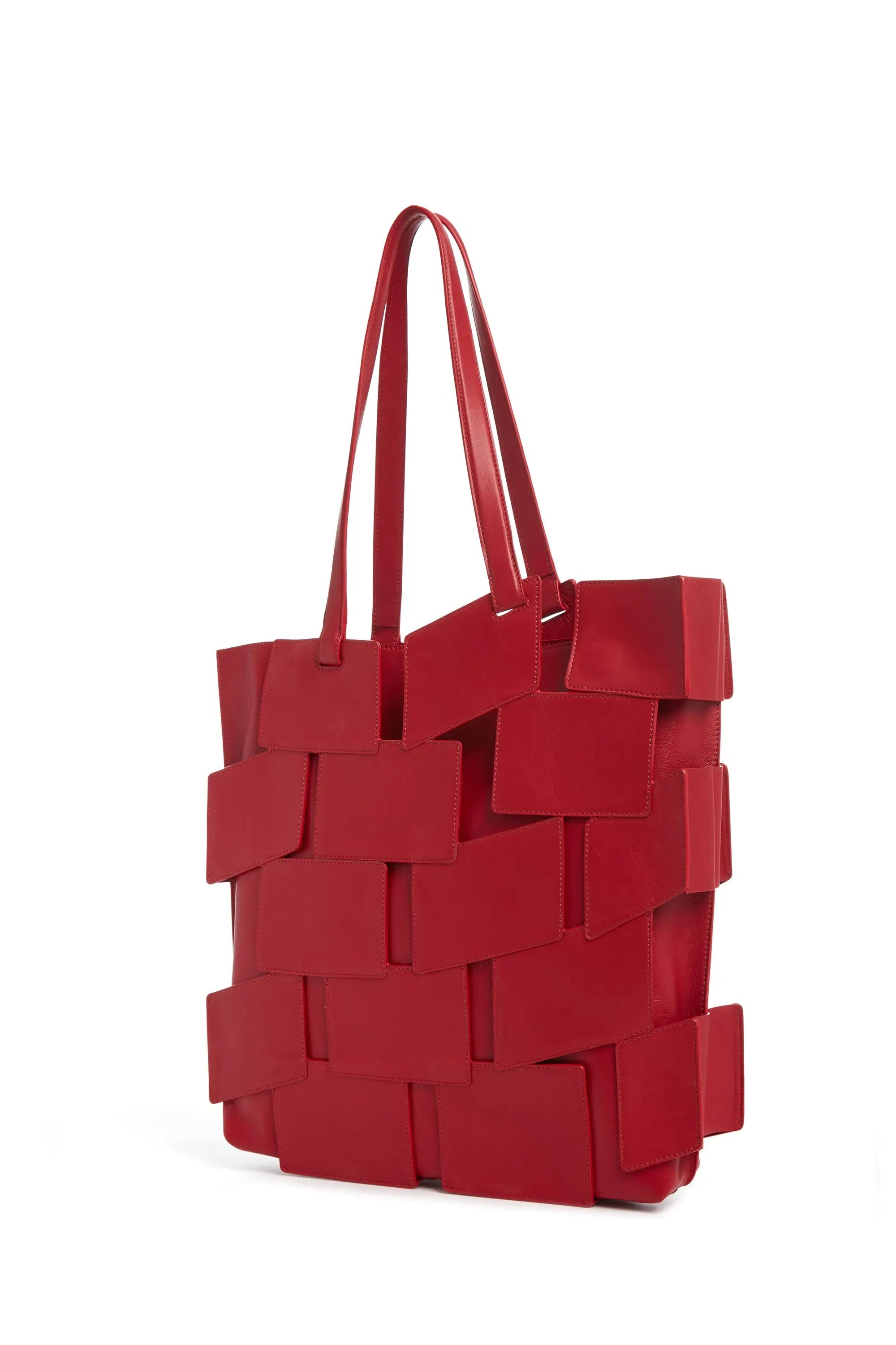 Laquered Patchwork Tote Bag in Red Topaz Leather - 3