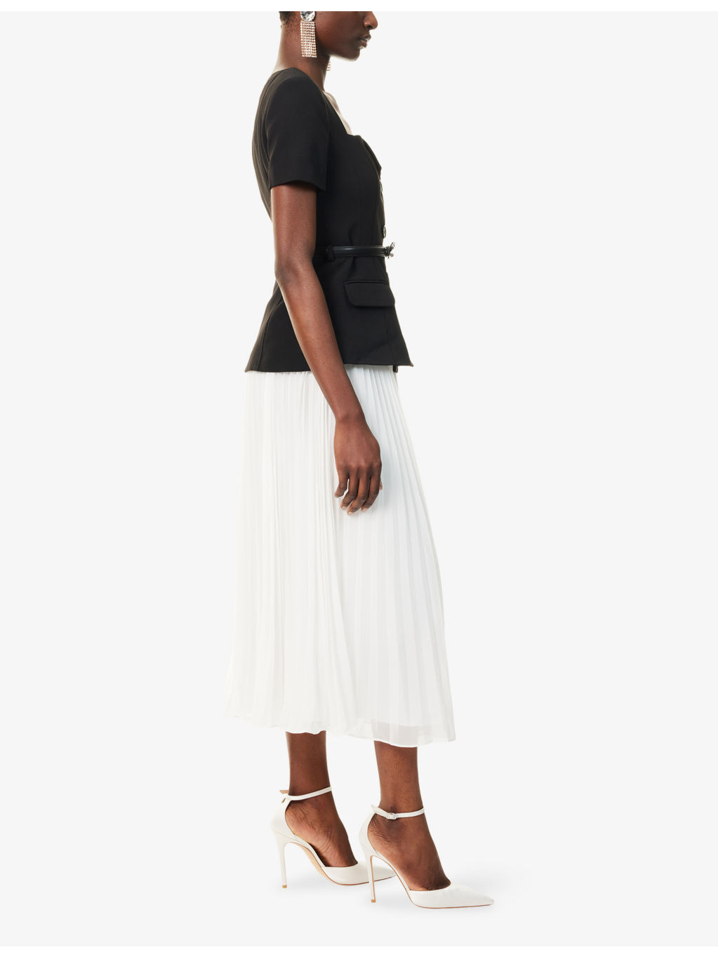Contrast-Chiffon Pleated Woven Midi Dress - 3