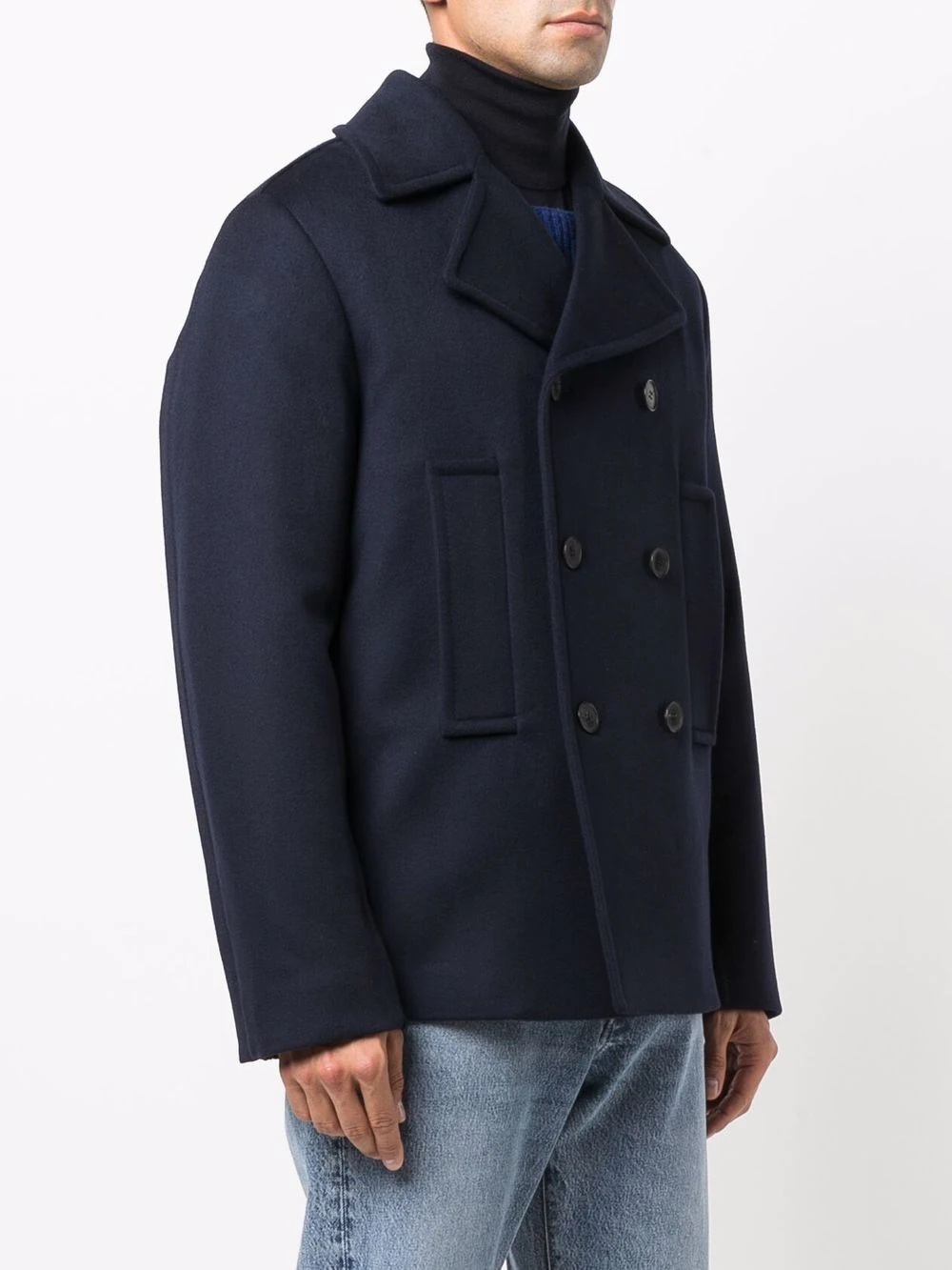 ribbed-panel double-breasted coat - 3