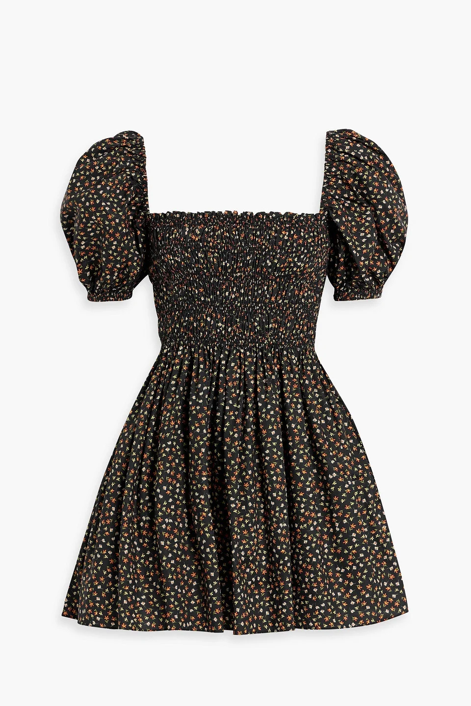 Shirred floral-print cotton-poplin mini dress - 1