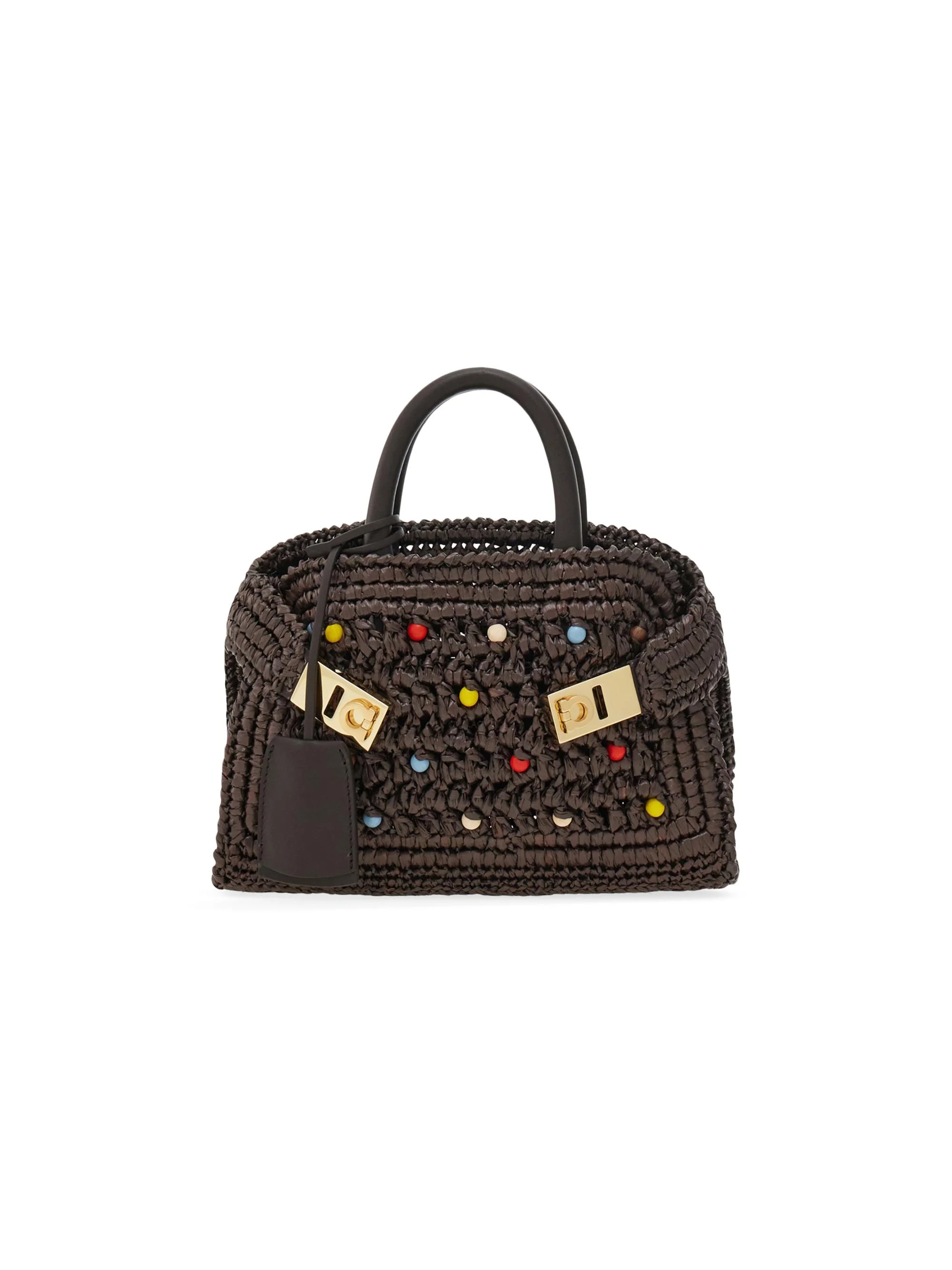 Women's Hug Mini Raffia & Leather Top Handle Bag - Moro Multicolor - 1