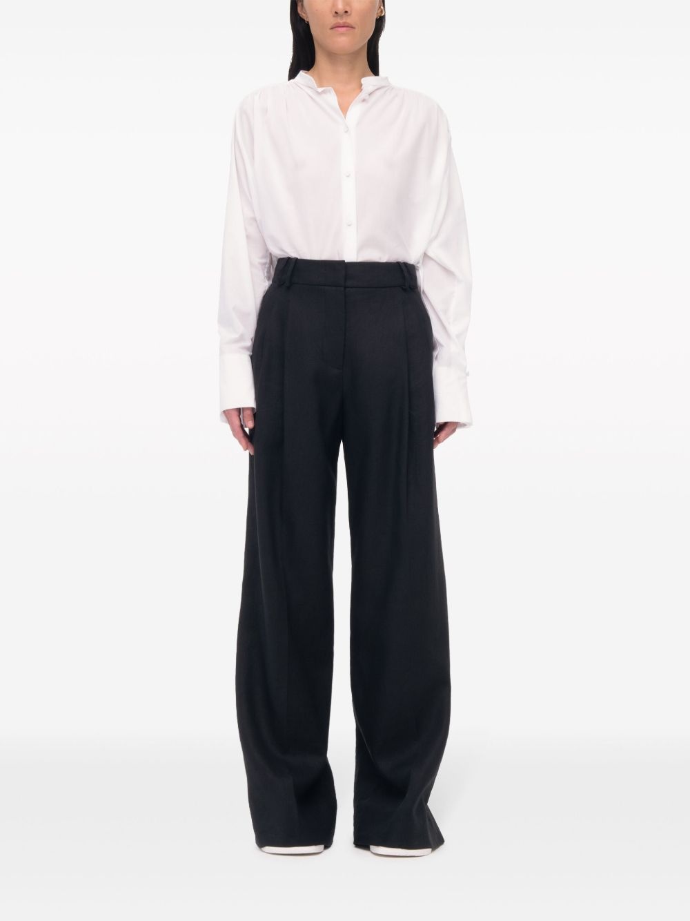 wide-leg pleated linen trousers - 3