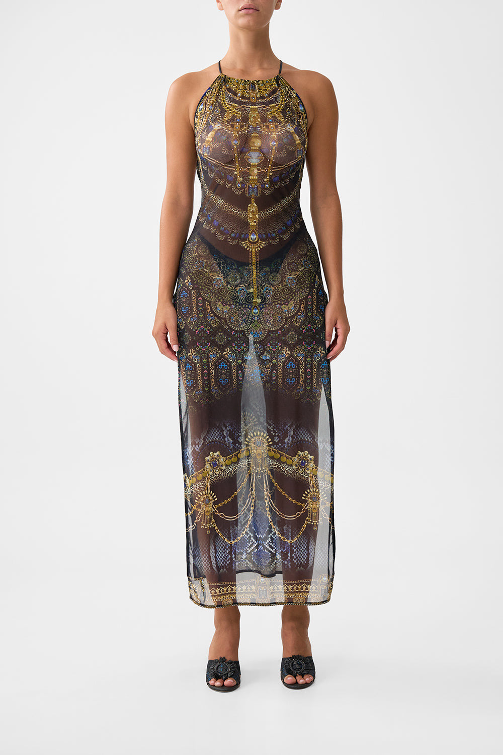 HIGH NECK BEACH MAXI DRESS WITH TIE BACK - 2