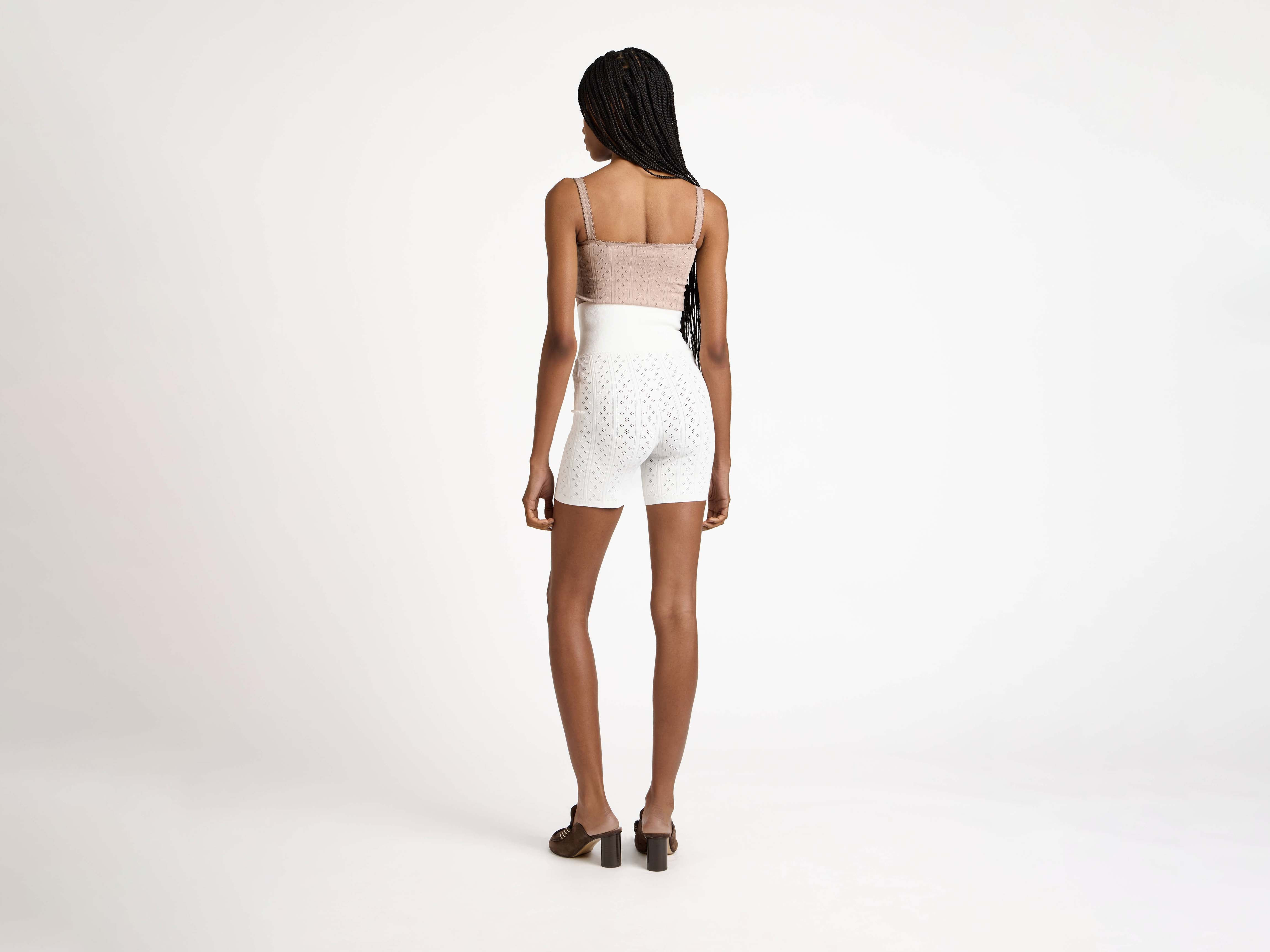 KNITTED POINTELLE FITTED SHORTS IN WHITE - 3