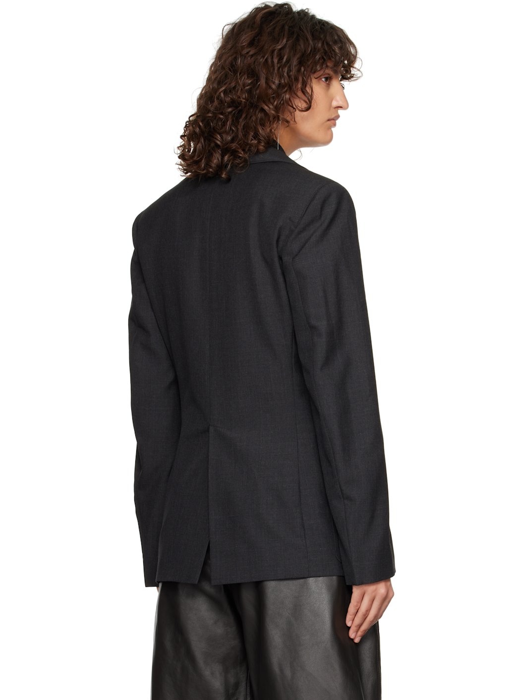 Gray Single-Breasted Fitted Tailored Blazer - 3