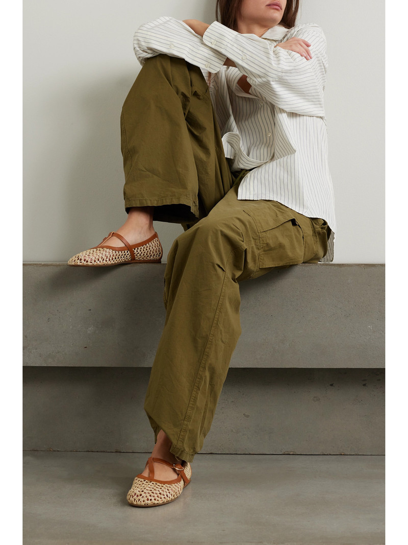 ANCIENT GREEK SANDALS Aerati Leather-trimmed Woven Raffia Ballet Flats outlook