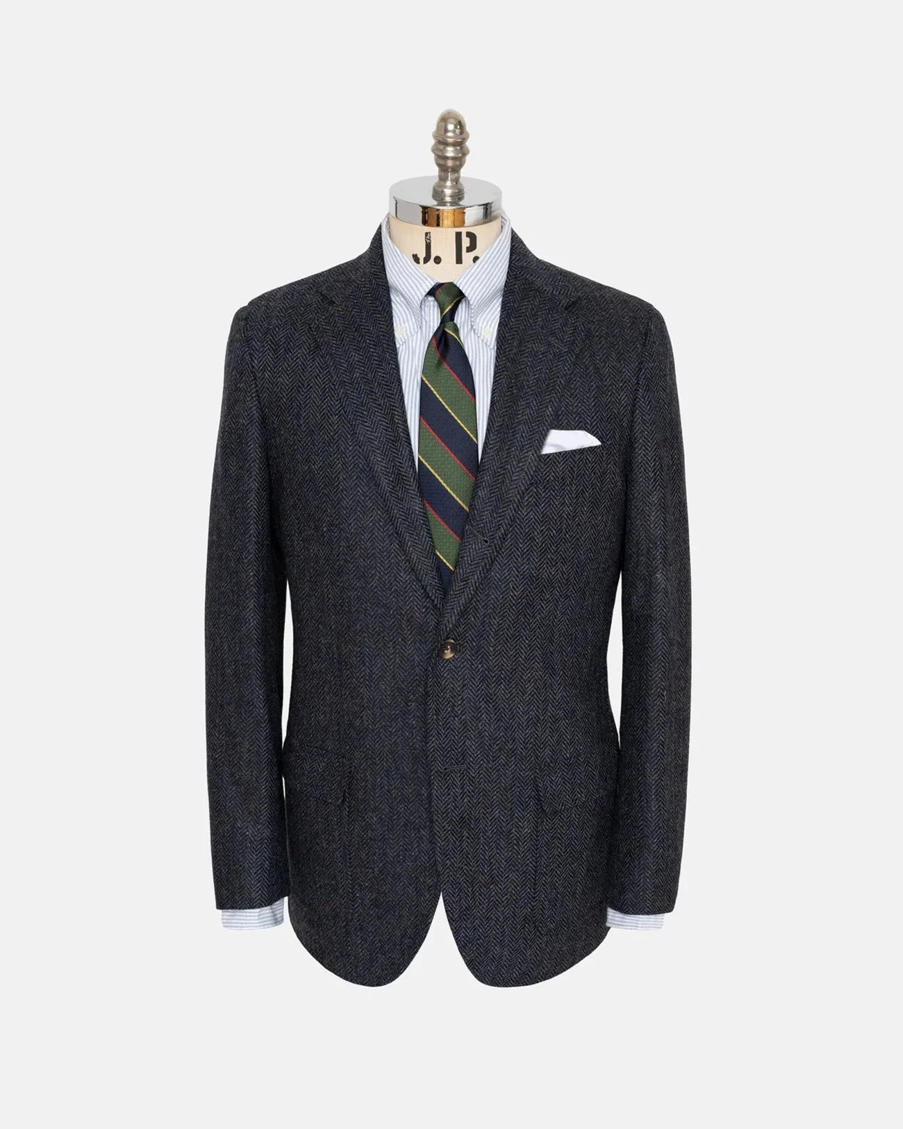 BLUE MIX HERRINGBONE WOOL SPORT COAT - TRIM FIT - 1