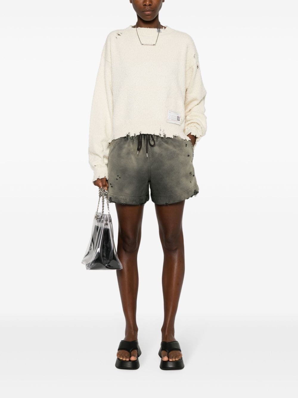 distressed cotton shorts - 2