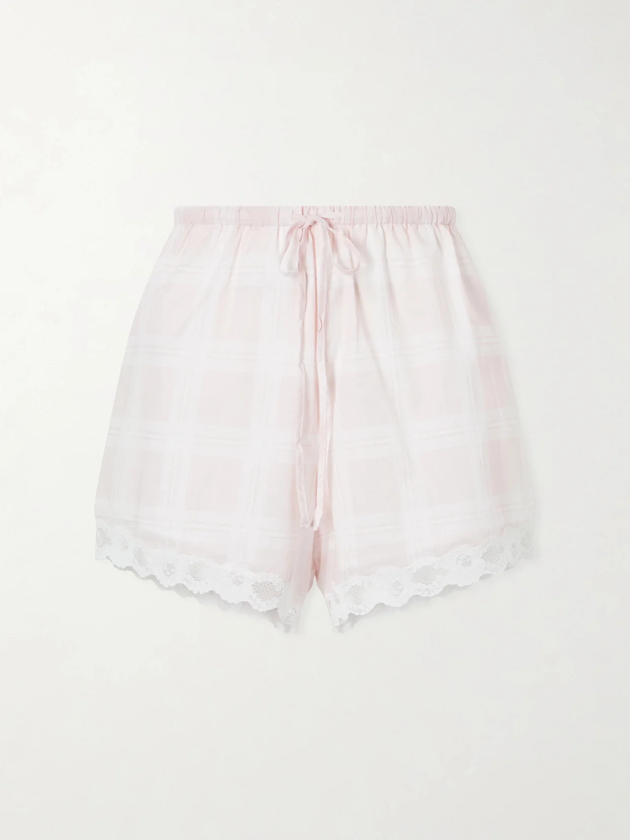 Marilyn Lace-trimmed Checked Cotton Shorts - 1