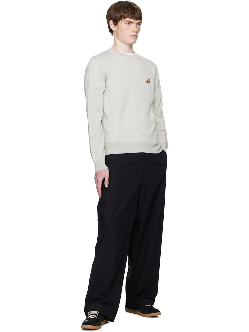 Gray Bold Fox Head Patch Regular Sweater - 4