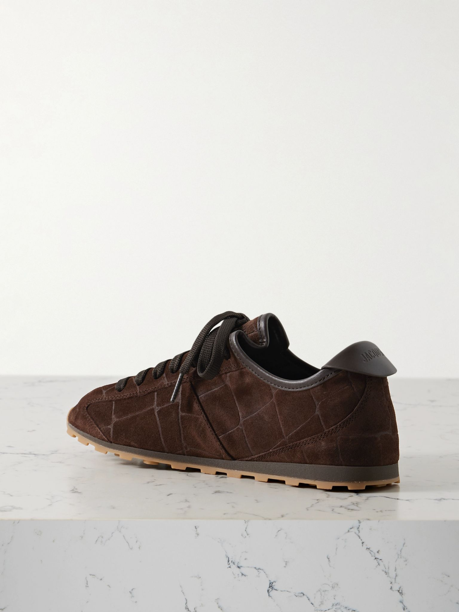 The Tennis leather-trimmed croc-effect suede sneakers Brown - 3