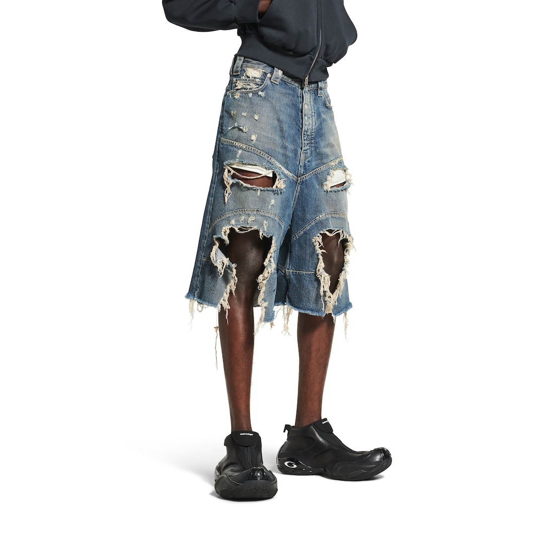 Men's Distressed Baggy Shorts in Blue - 5