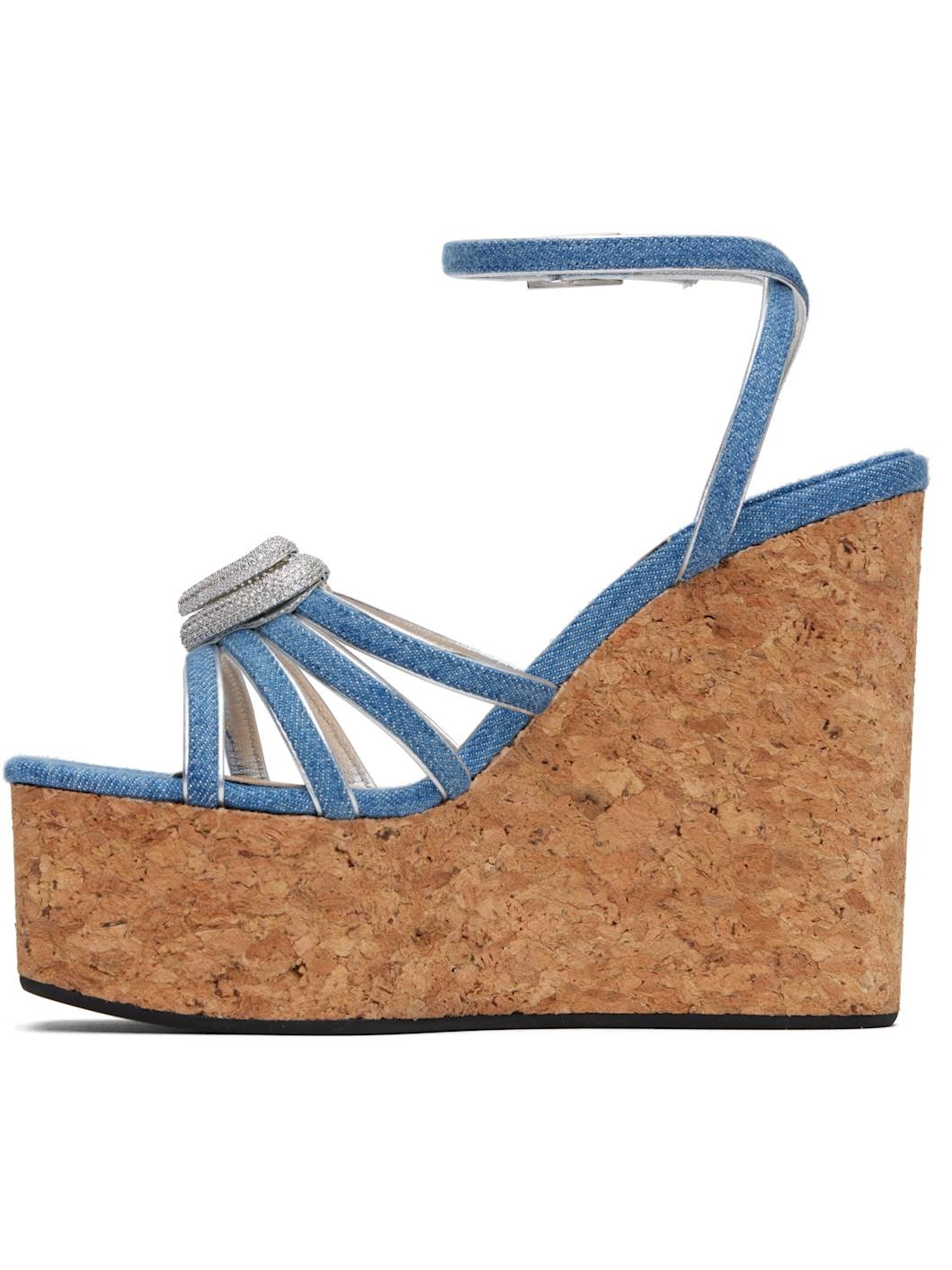 Blue Double Heart Wedge Heeled Sandals - 3