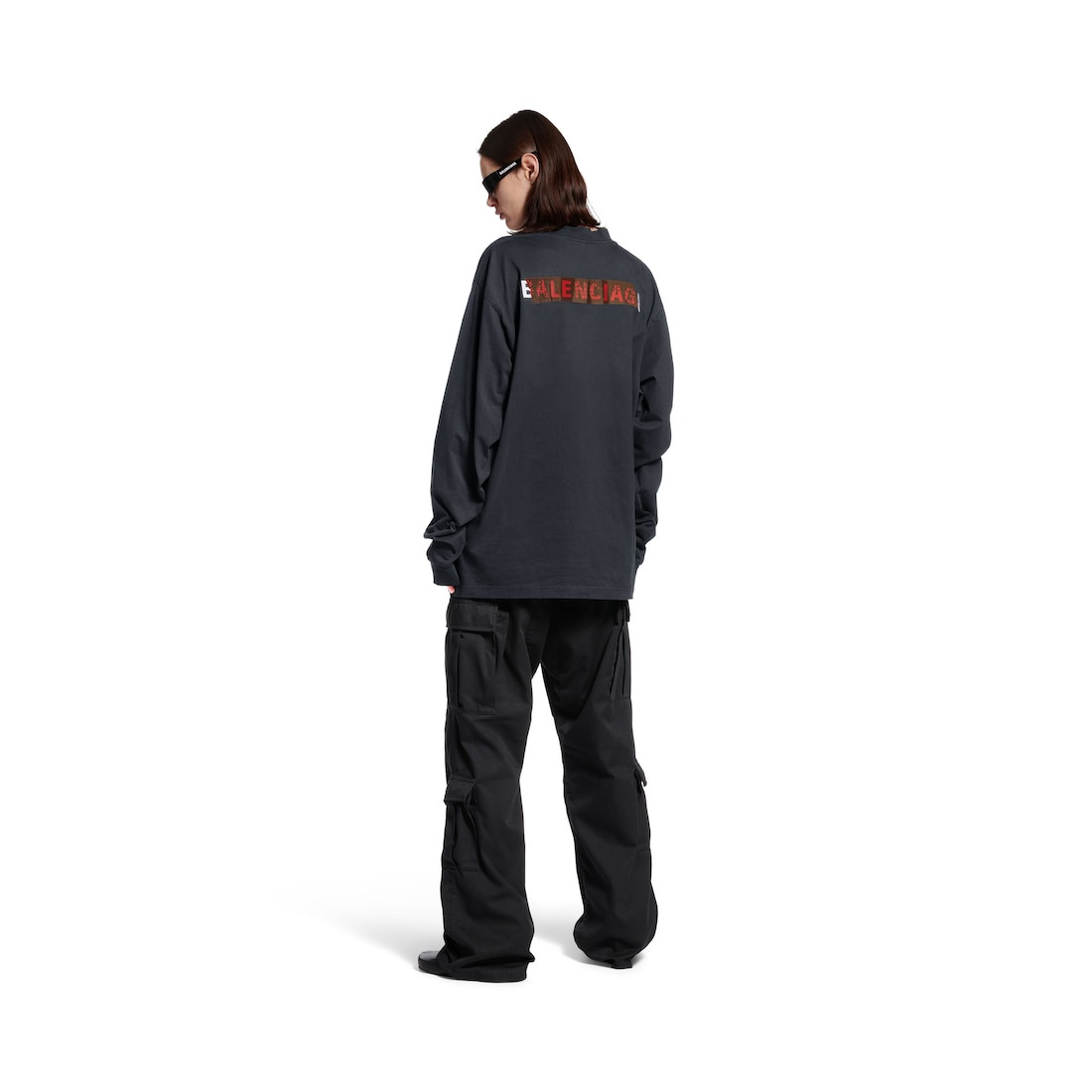 Taped Balenciaga Back Long Sleeve T-shirt Medium Fit in Faded Black/white/red - 5