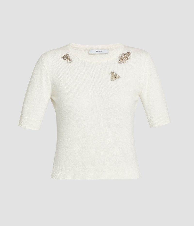 EMBELLISHED SHORT SLEEVE KNIT TOP 1