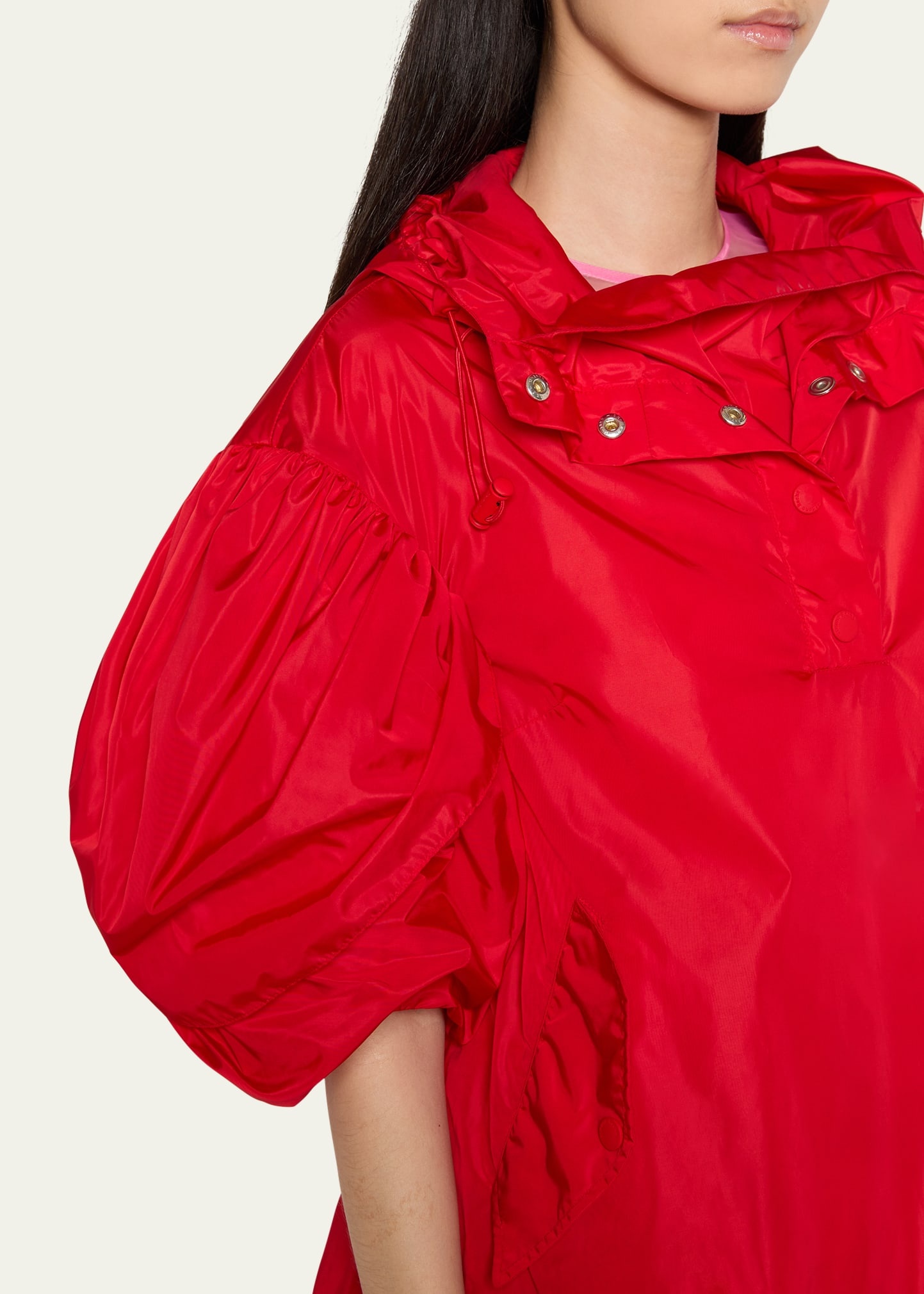 Hooded Ruffle Detail Petal Sleeve Asymmetric Jacket - 5