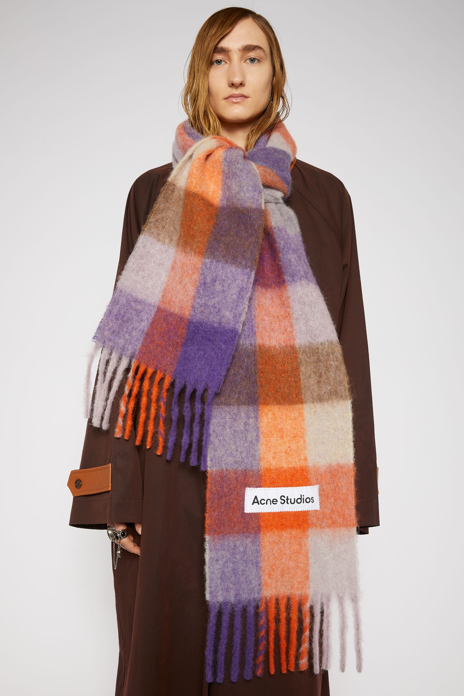 Multi check scarf lilac/orange/brown - 3