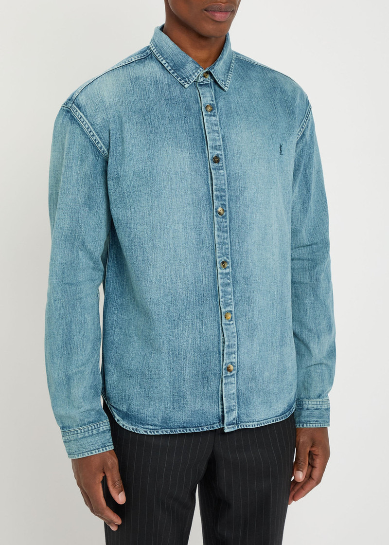 SAINT LAURENT Saint Laurent Logo-embroidered Denim Shirt outlook