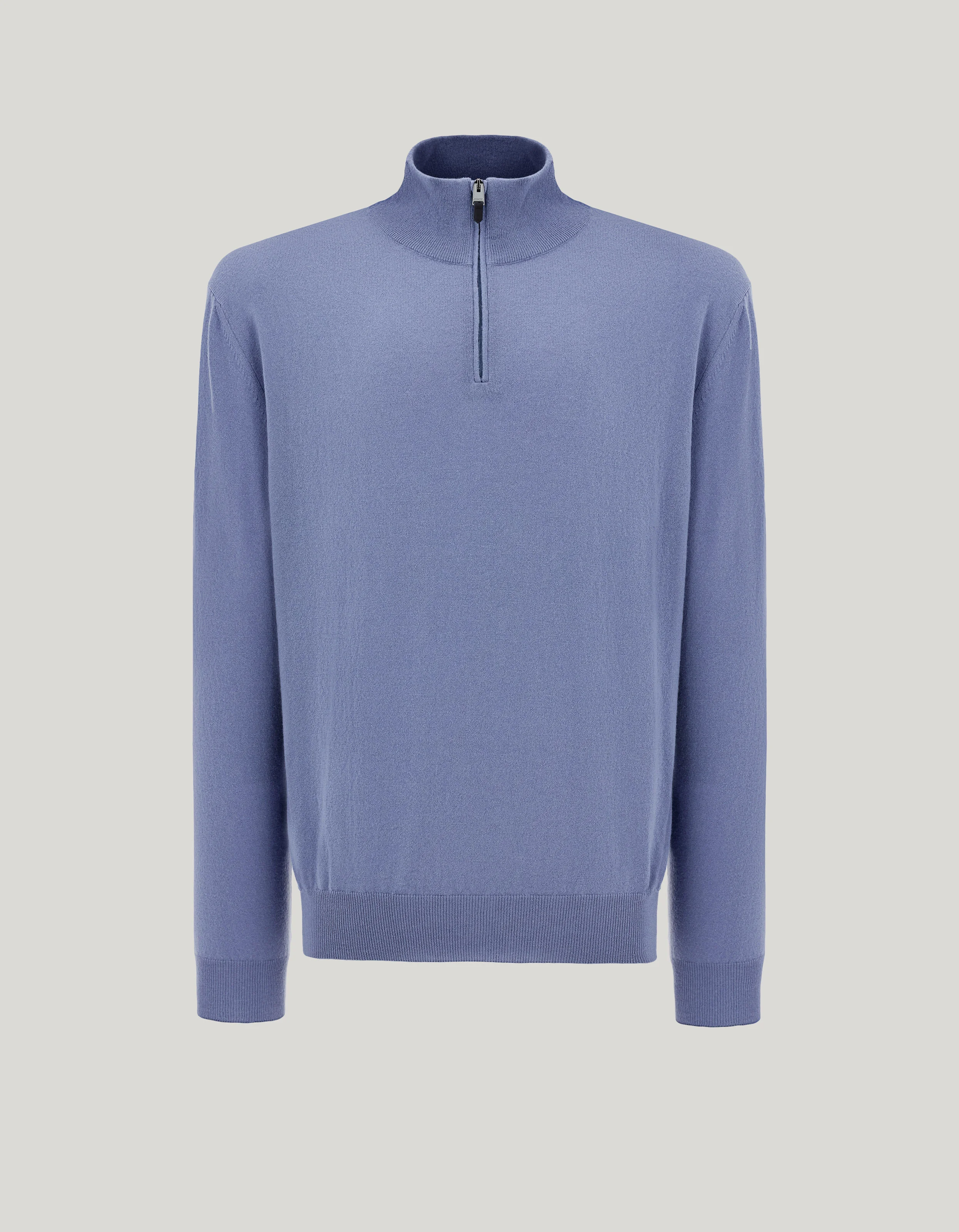 AIR FORCE BLUE CASHMERE ZIPPERED MOCK NECK SWEATER - 1