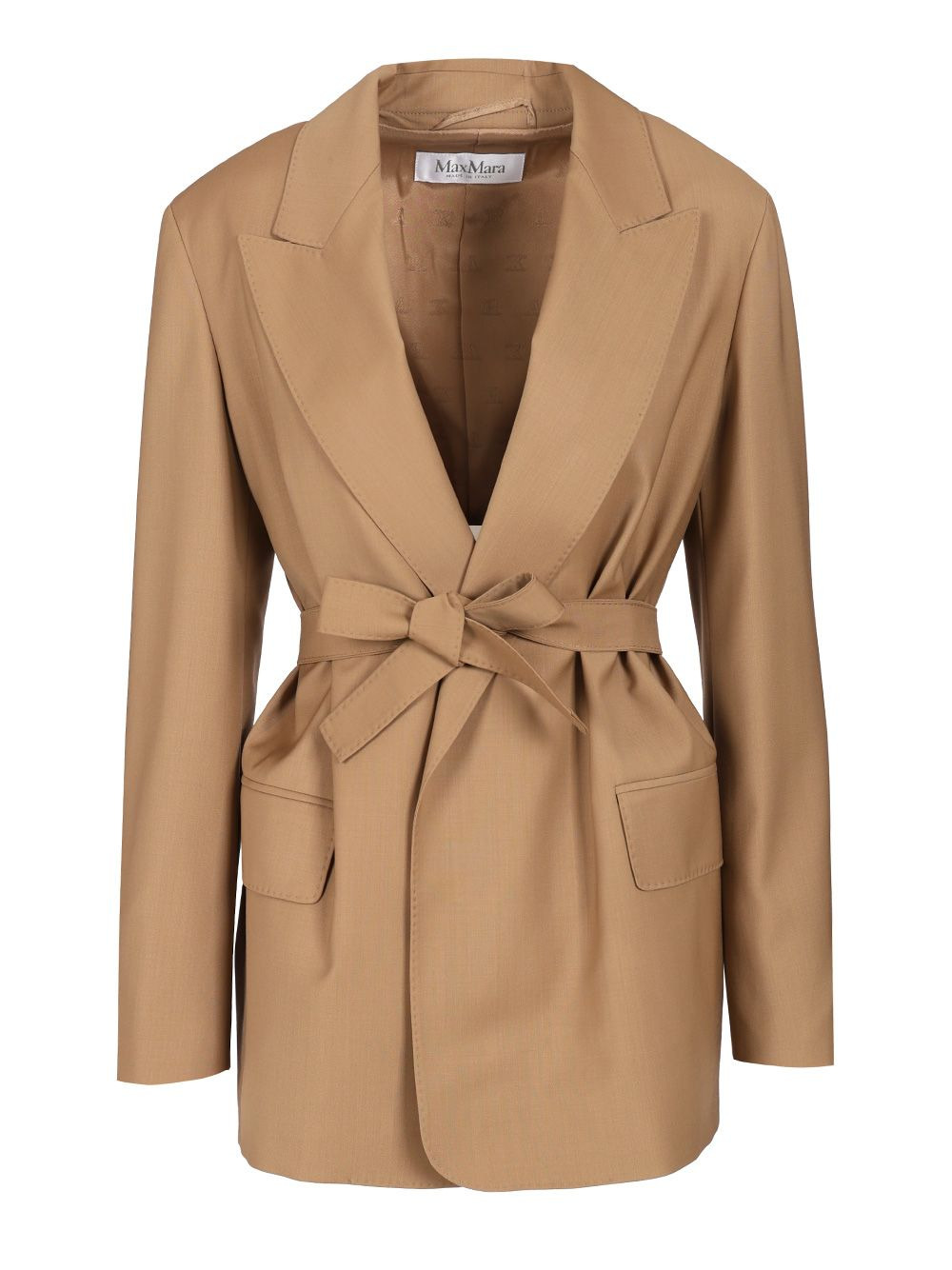 Wool Canvas Blazer With Belt Jackets Brown - 1