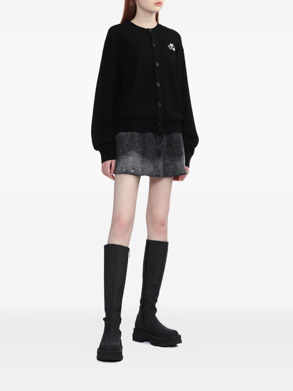 bear-logo button cardigan - 2