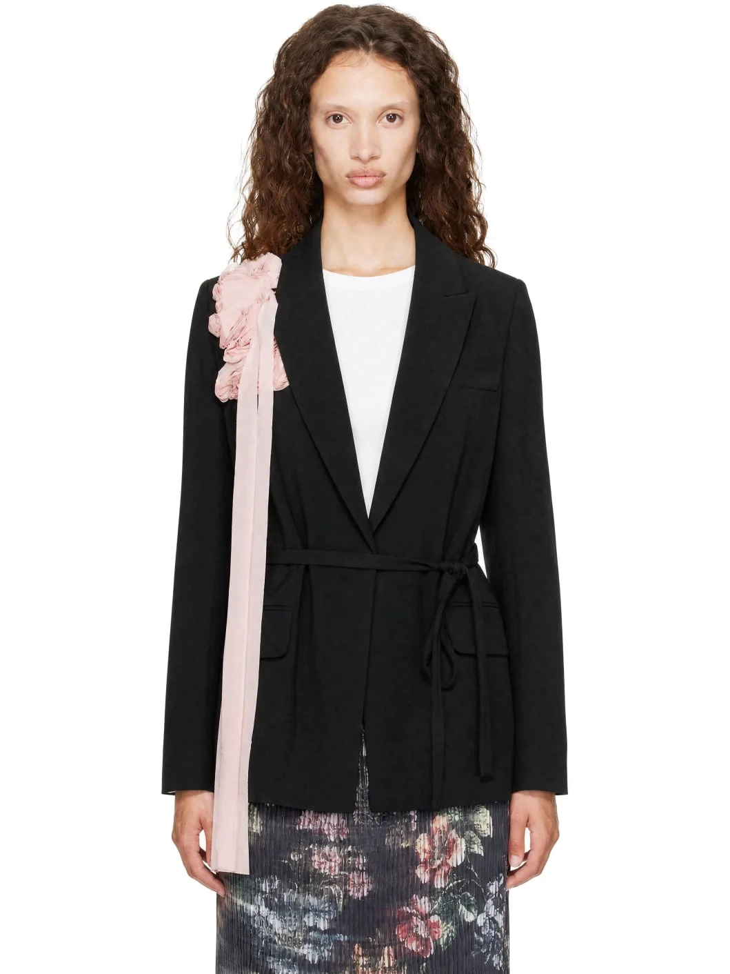 Black Double Breasted Belted Blazer - 1