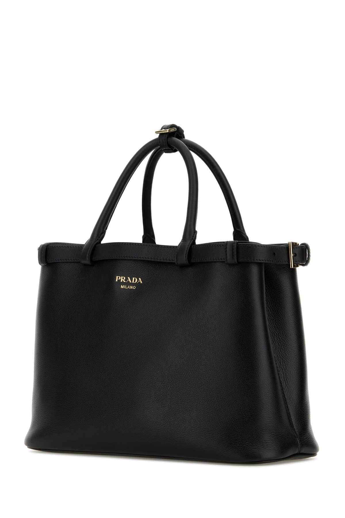 Prada Women Black Leather Medium Prada Buckle Handbag - 2