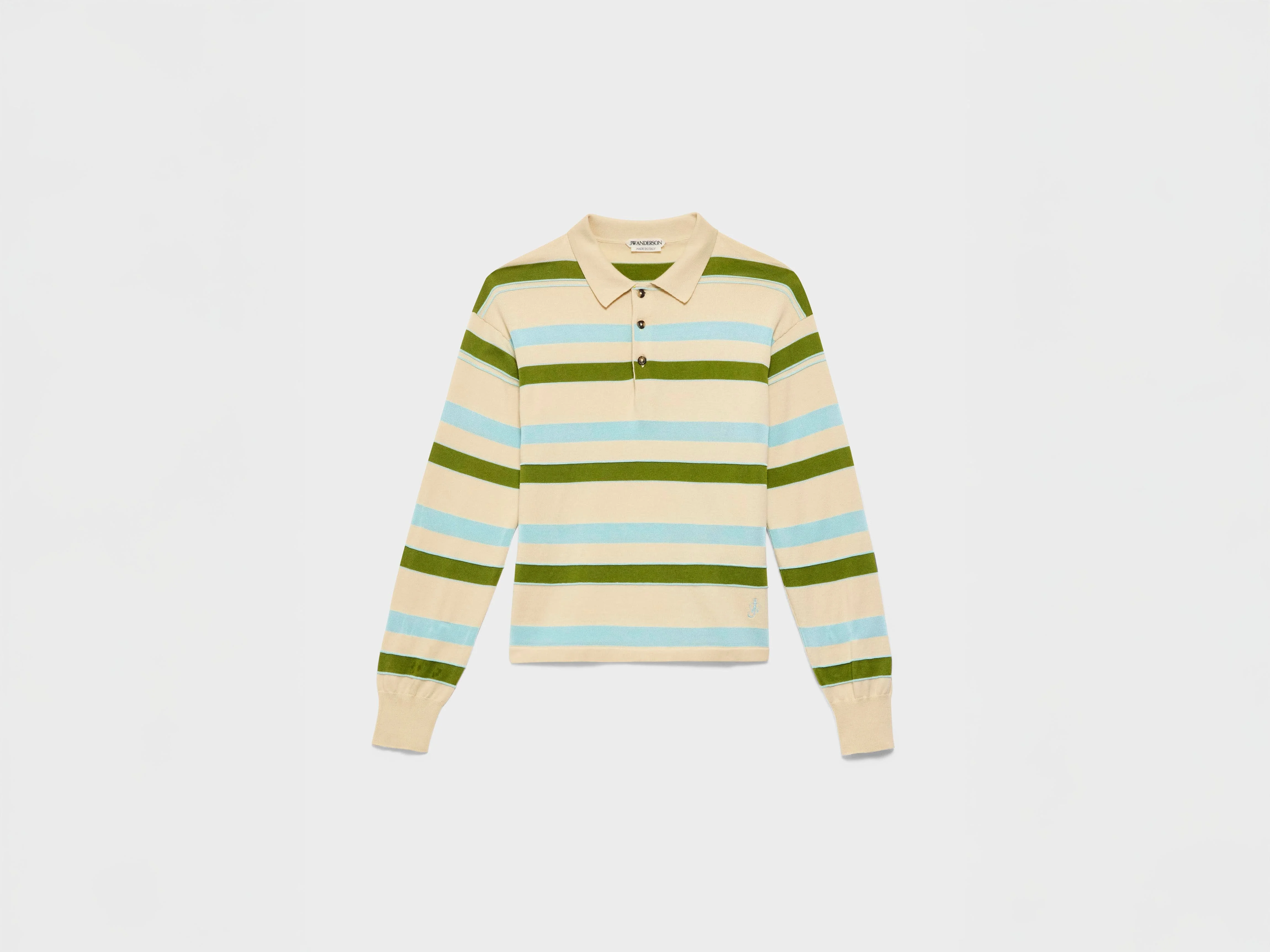 MENS KNITTED STRIPED RUGBY POLO TOP IN IVORY - 1