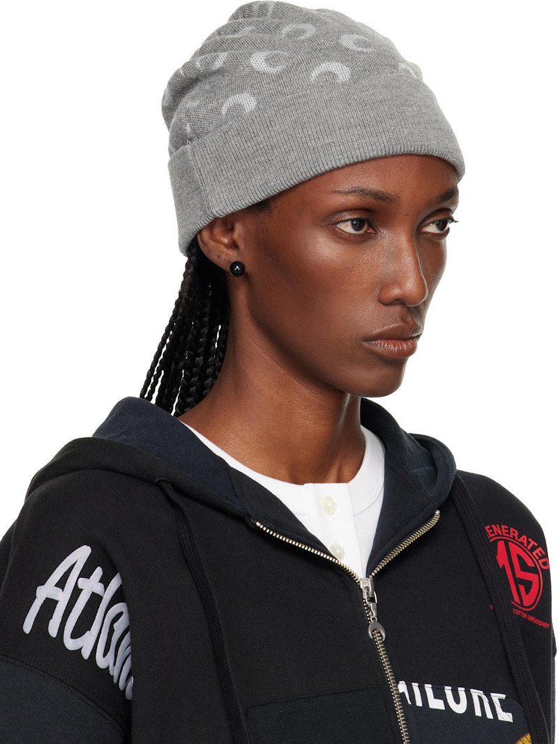 Marine Serre Gray Moon Jacquard Knit Beanie outlook