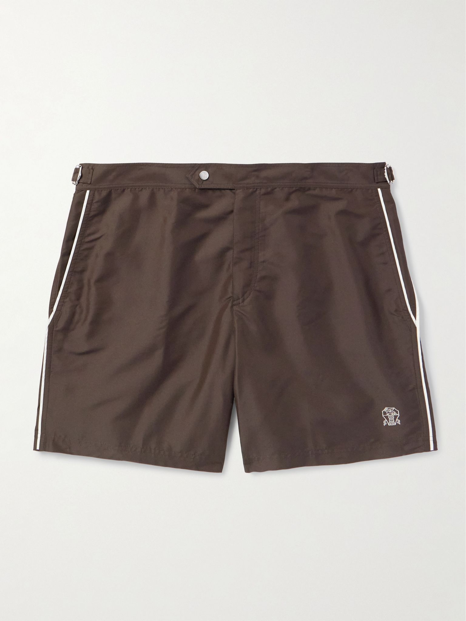 Straight-Leg Mid-Length Swim Shorts Brown - 1