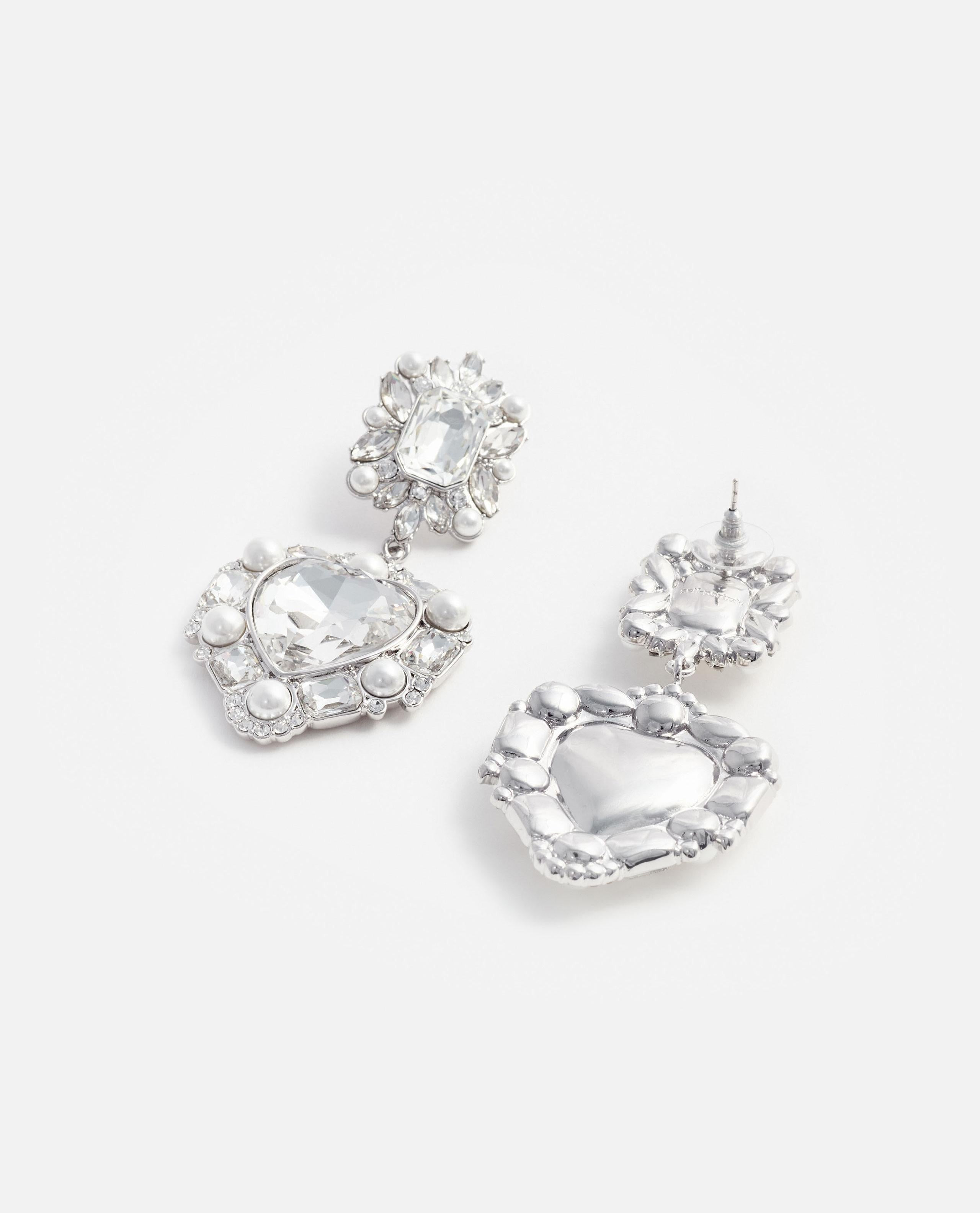 CRYSTAL PEARL TIERED HEART EARRINGS - 2