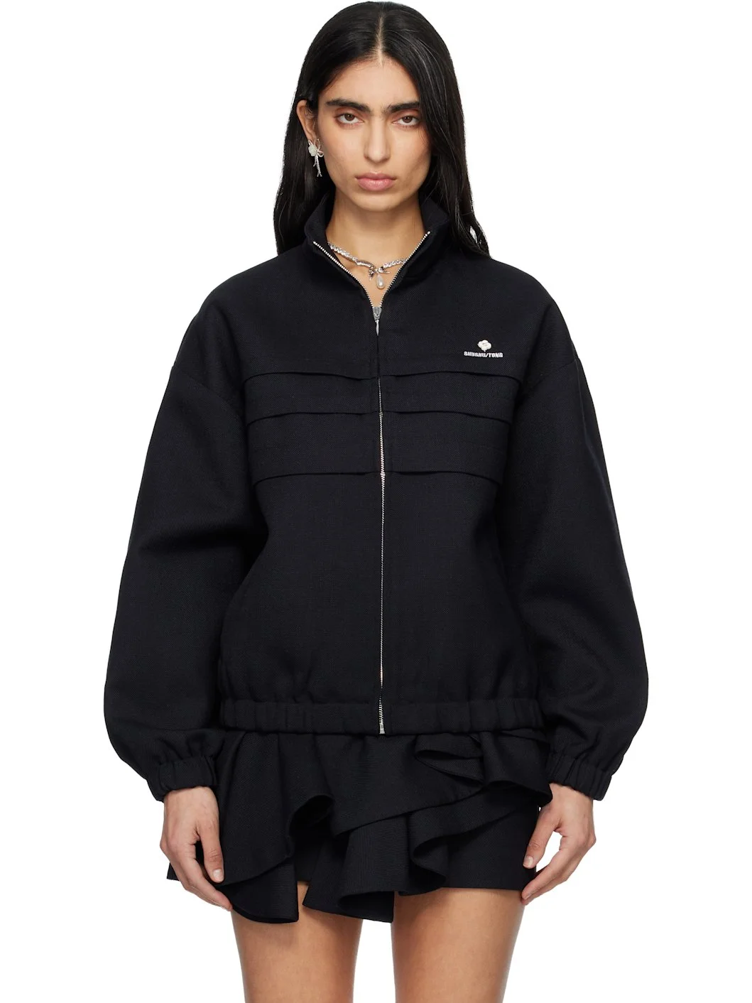 Navy Tucked Seam Oversized Track Jacket - 1