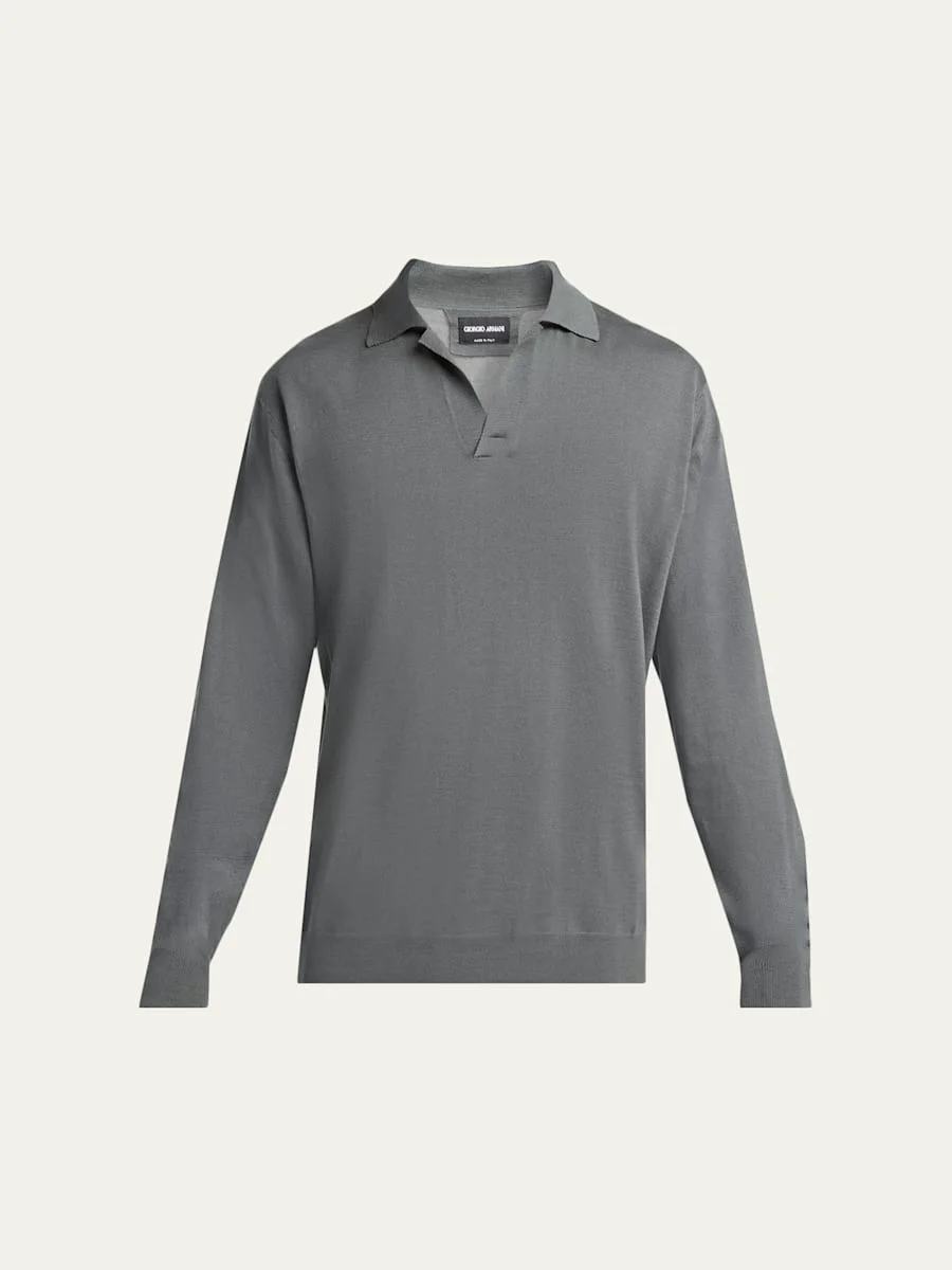 Men's Silk and Cotton Johnny Collar Polo Sweater - 1