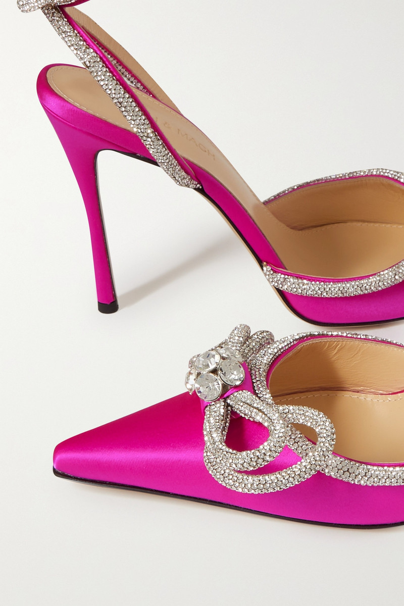 Double Bow crystal-embellished silk-satin point-toe pumps 4