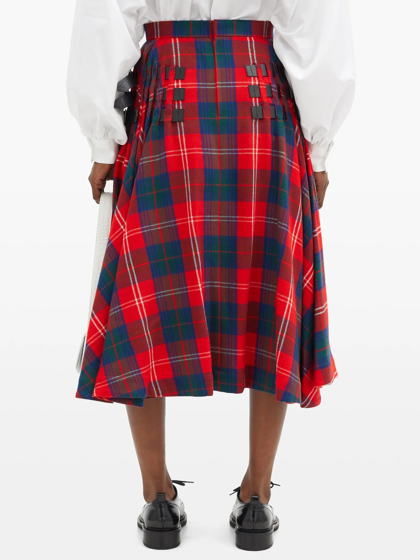 Buckled-strap high-rise tartan wool-blend skirt - 5