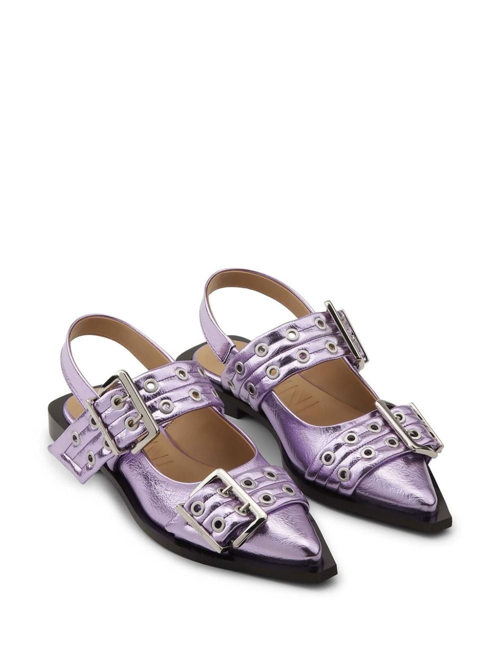 buckle-detail metallic ballet flats - 2