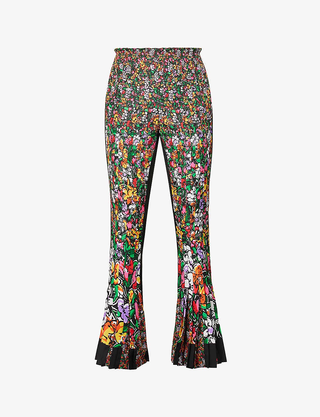 Floral-print flared-leg mid-rise woven trousers - 1