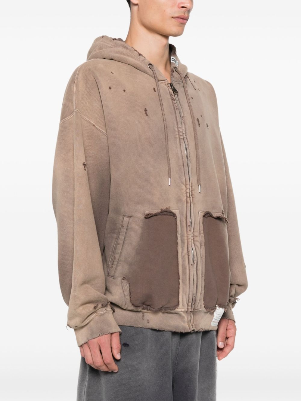 MIHARA YASUHIRO｜HOOD/ZIP-UP (A13HD542 BROWN) Maison MIHARA YASUHIRO distressed-effect Hoodie | Brown