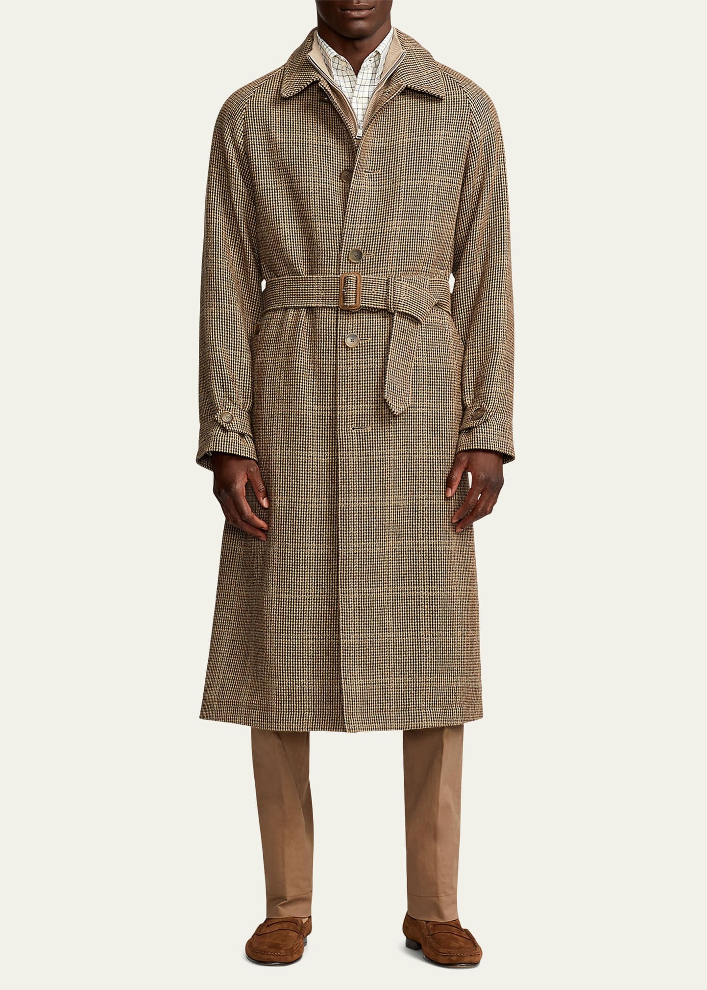 Men's Balmacaan Belted Tick-Weave Coat - 4