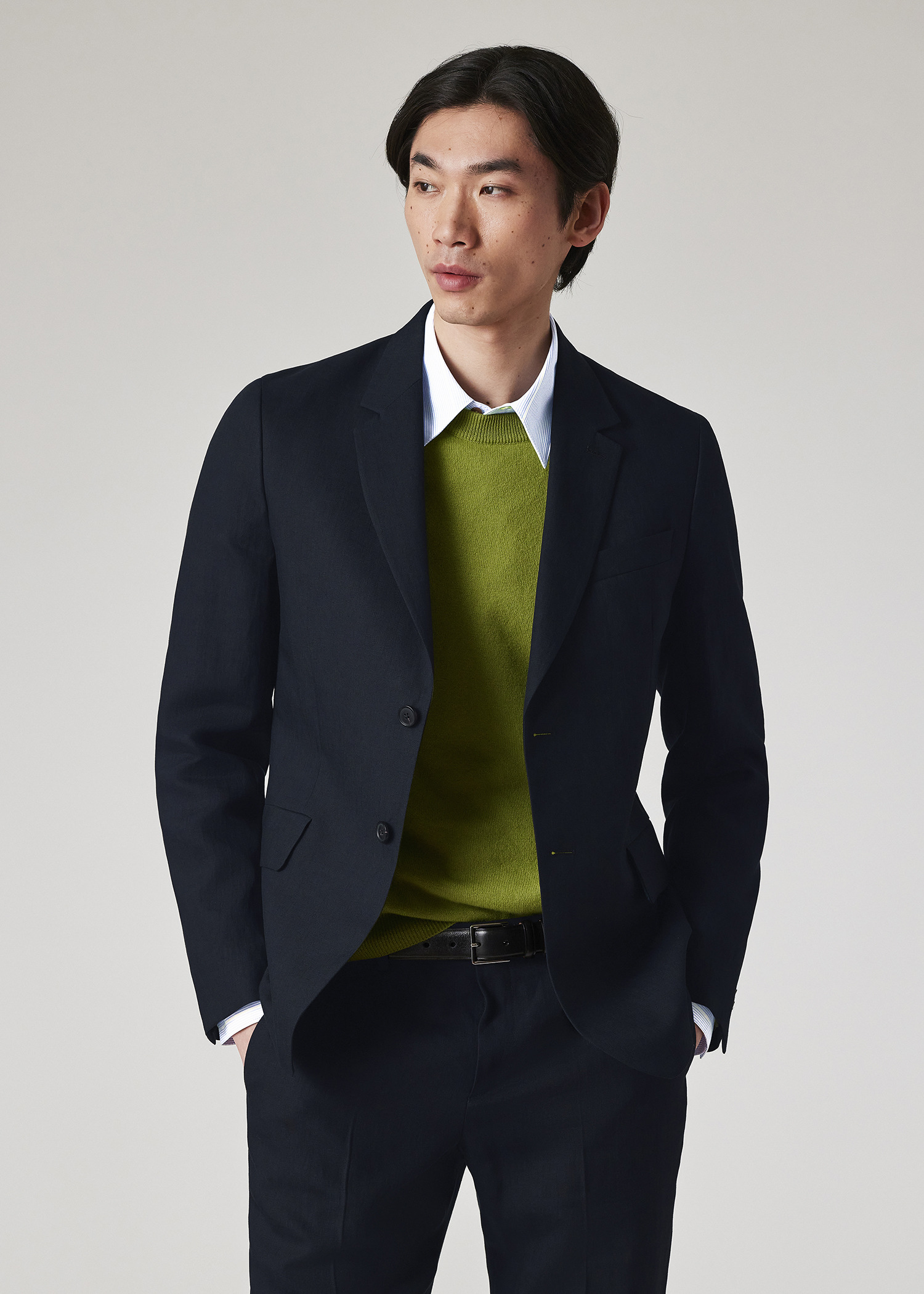 Dark Navy Linen Buggy-Lined Blazer - 5
