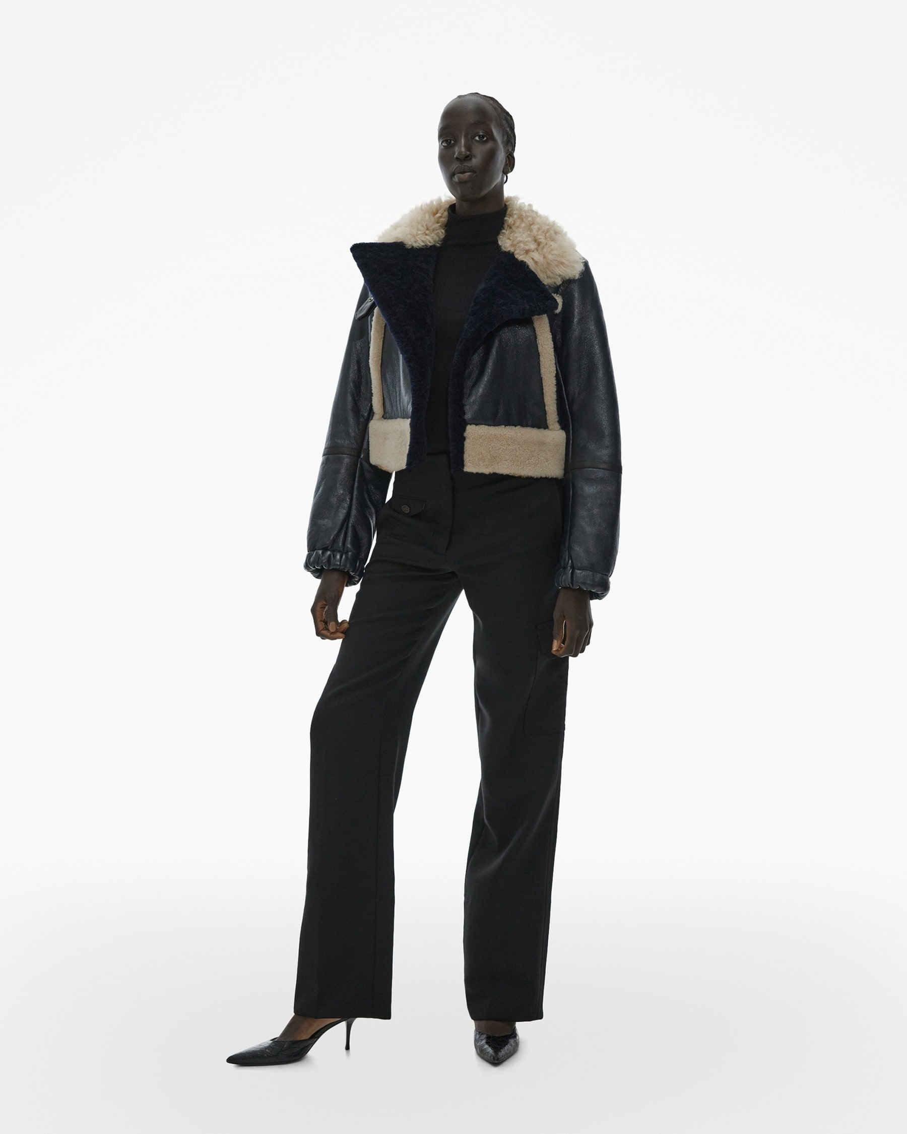 RIBBED SHEARLING AVIATOR JACKET - 8