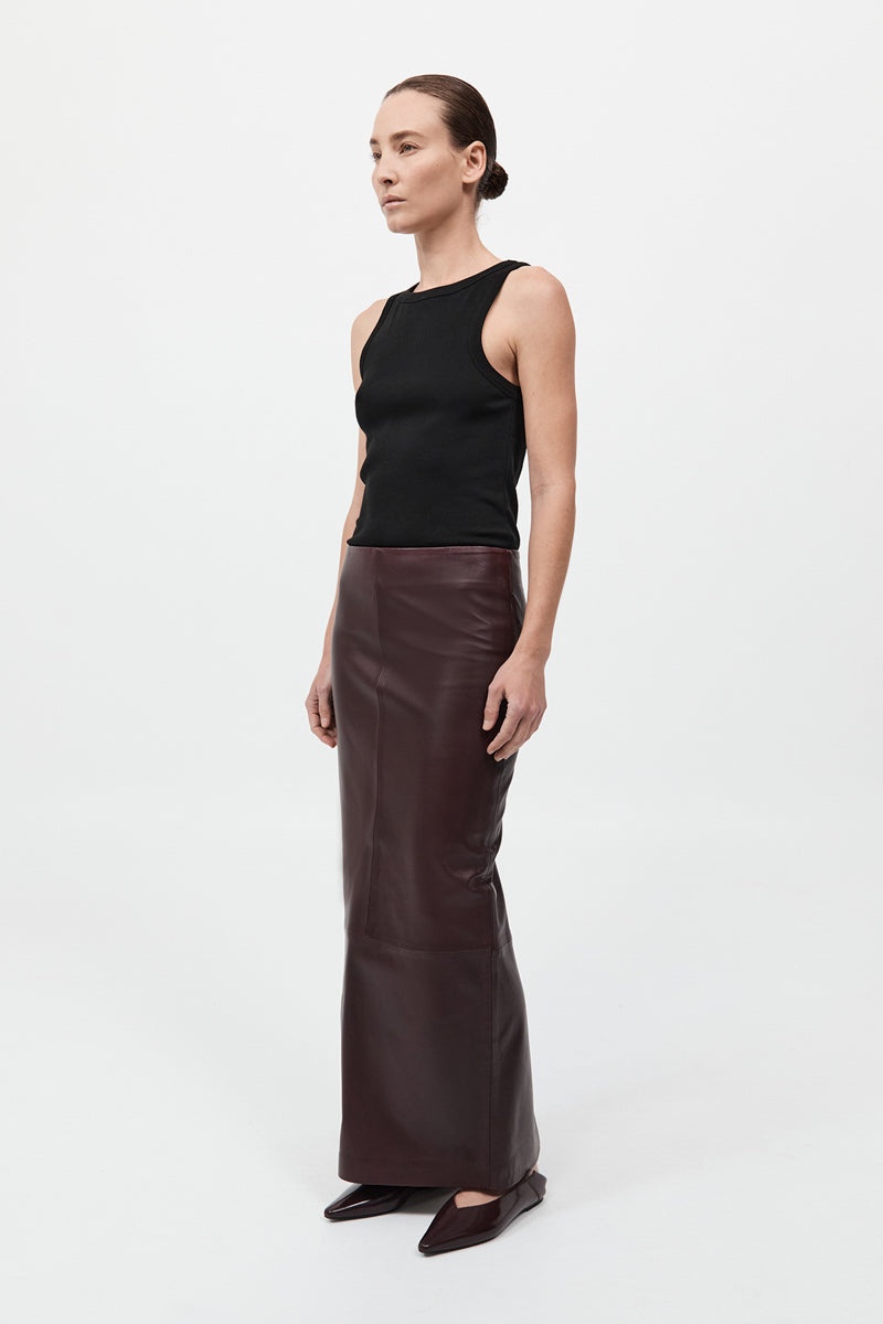 Leather Column Skirt - Bordeaux - 4