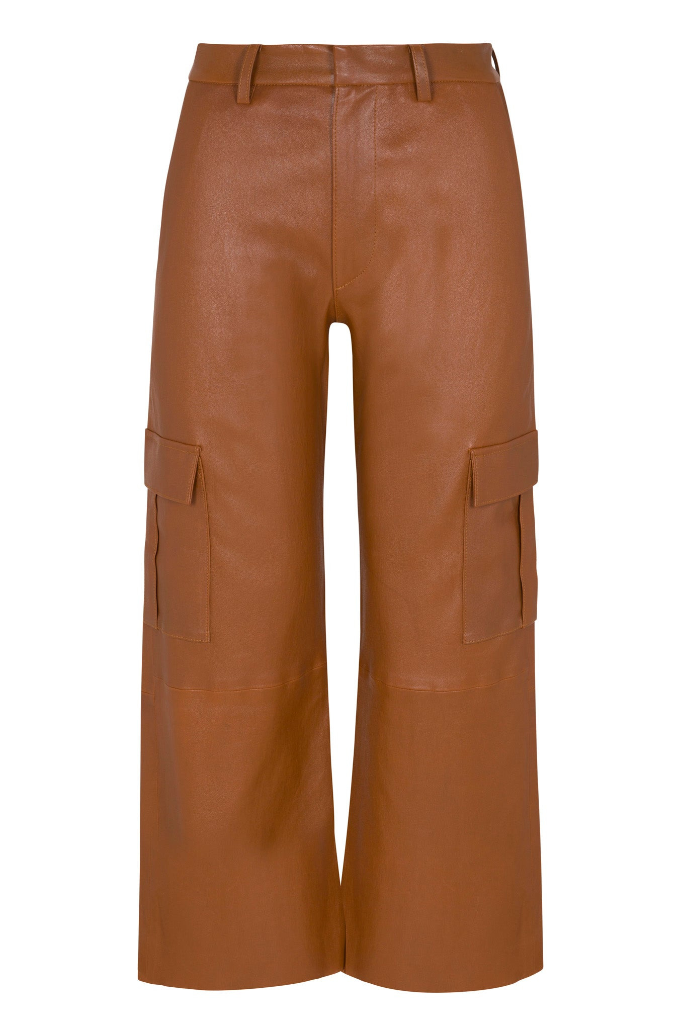 CHESTNUT LEATHER CROPPED CARGO TROUSERS - 5