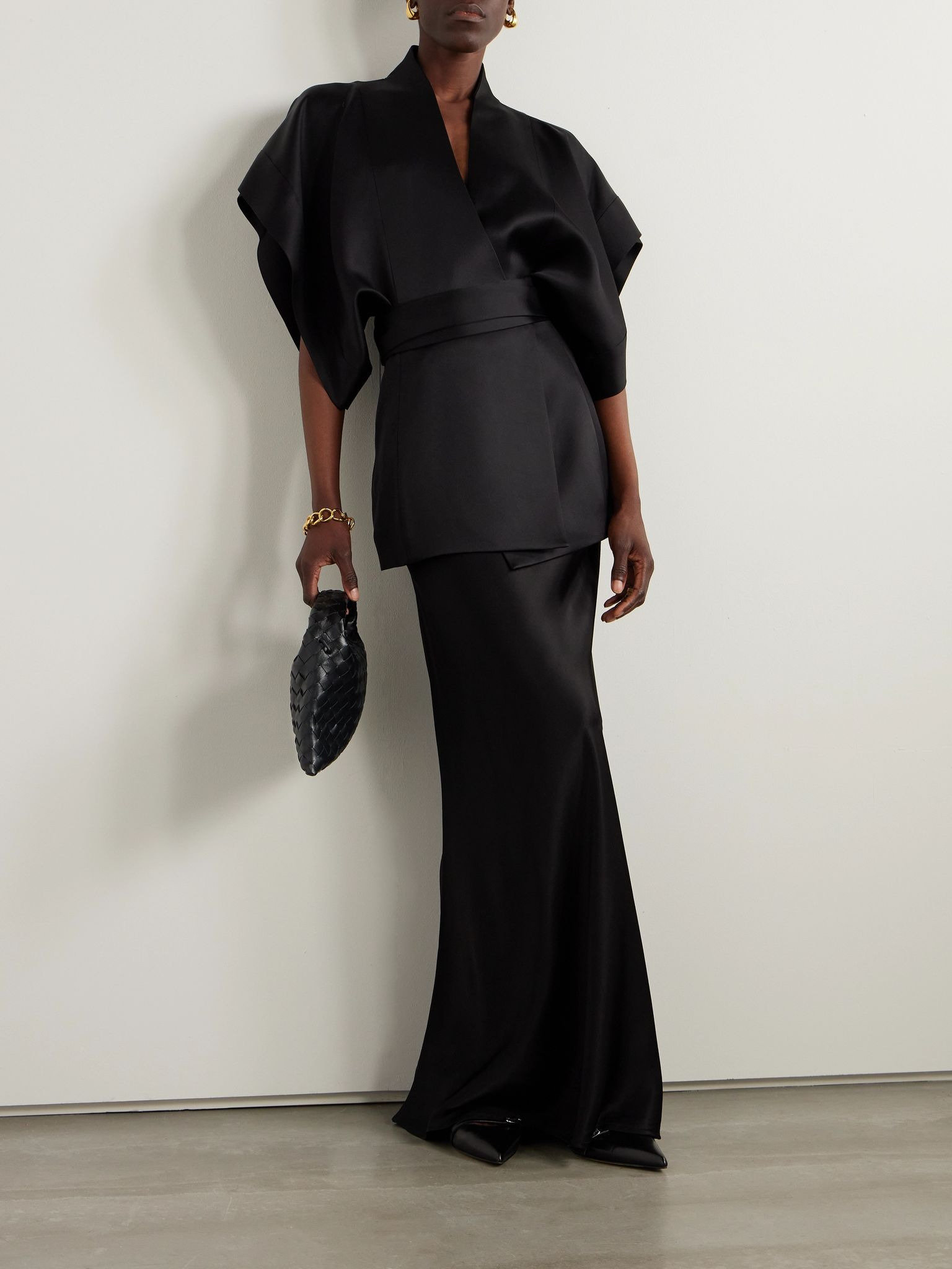 Martha silk-satin wrap blouse Black - 2