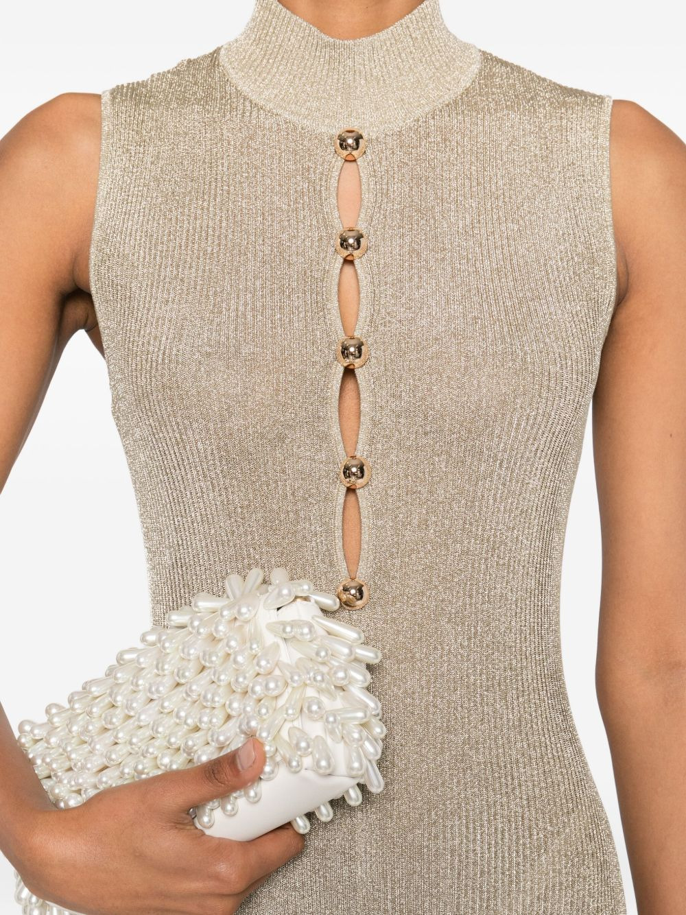 turtleneck button-front maxi evening dress - 5