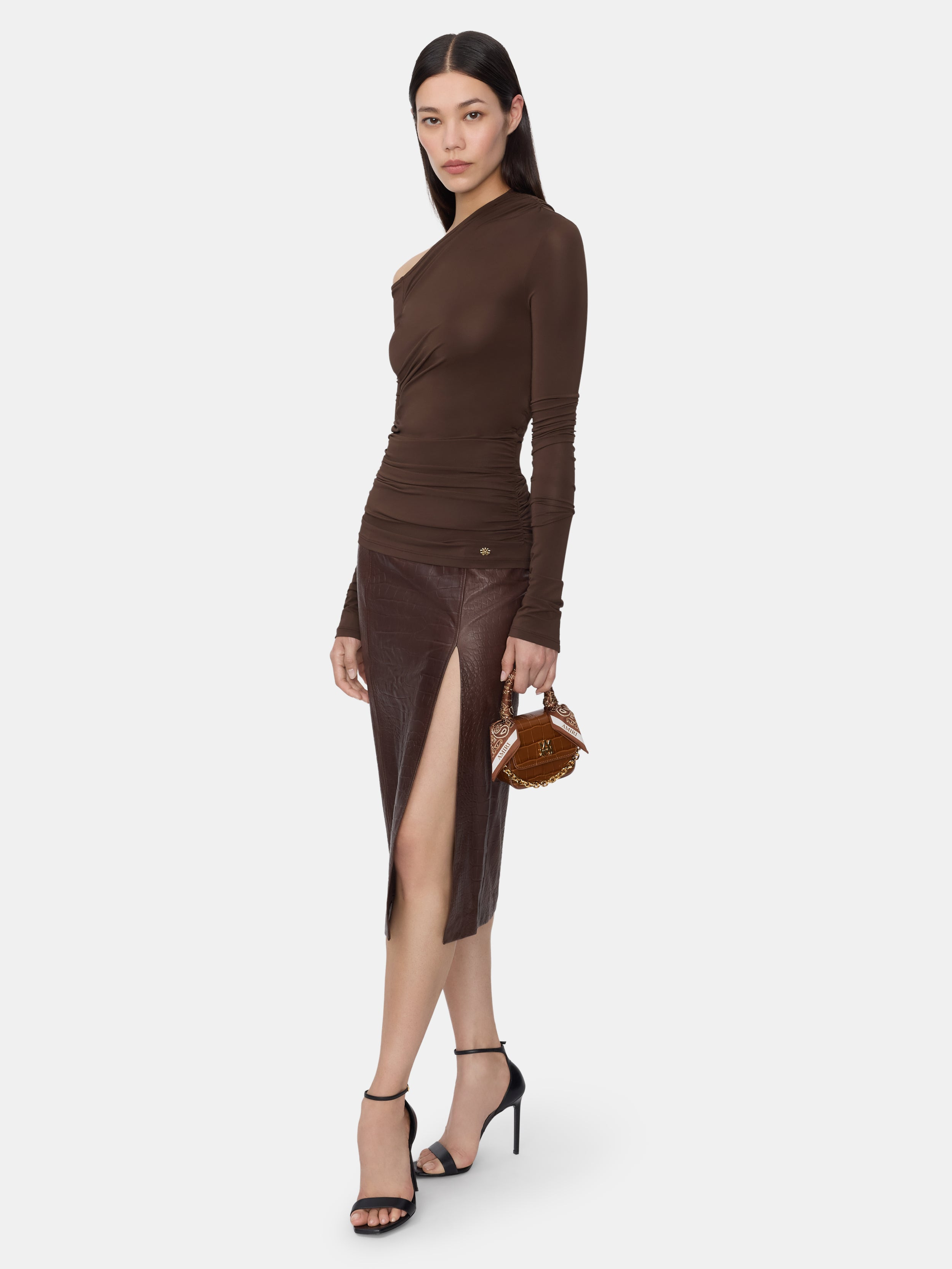 WOMEN'S CROC EMBOSSED MIDI SKIRT - 3