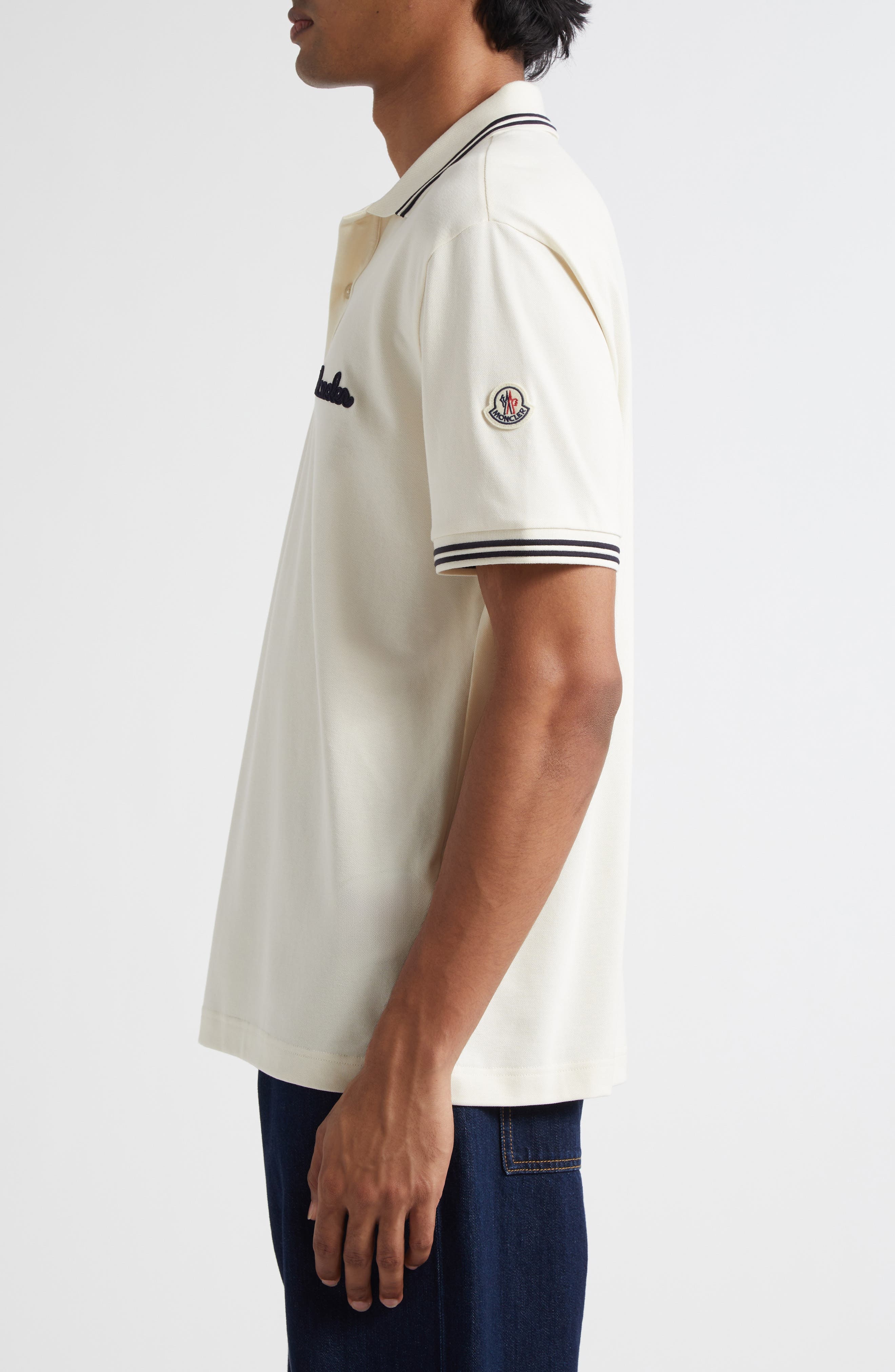 Moncler Tipped Piqué Polo in Antique White at Nordstrom - 3