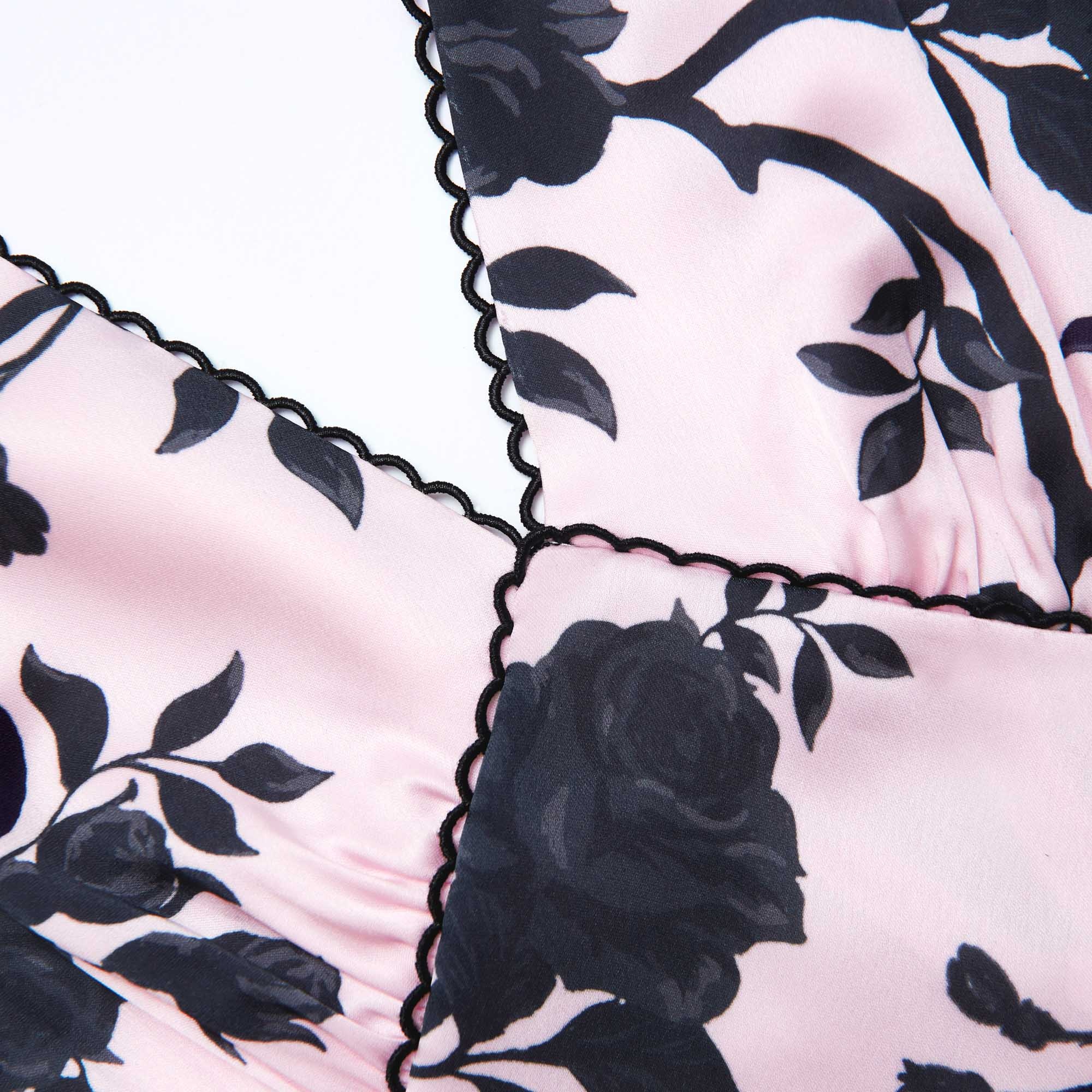 Pink Satin Floral Midi Dress - 5